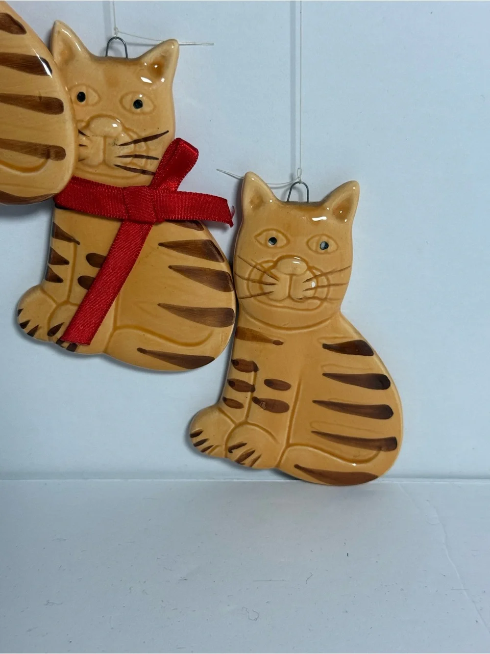 1980s Vintage Cat Family Hand-Painted Ceramic Wind Chime ft.4 Tabby Cats (flaw)
